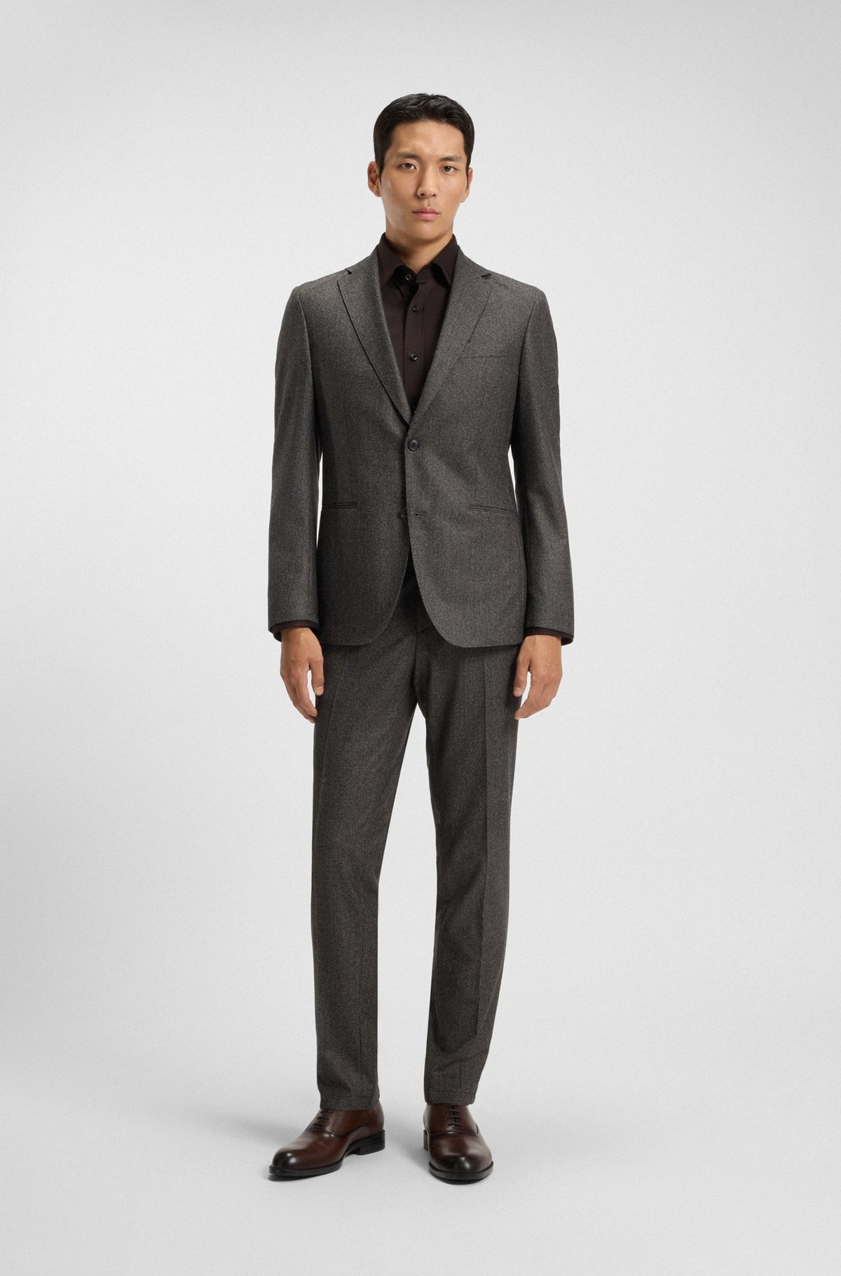 Boss Slim-fit blazer in micro-patterned virgin wool - Brown