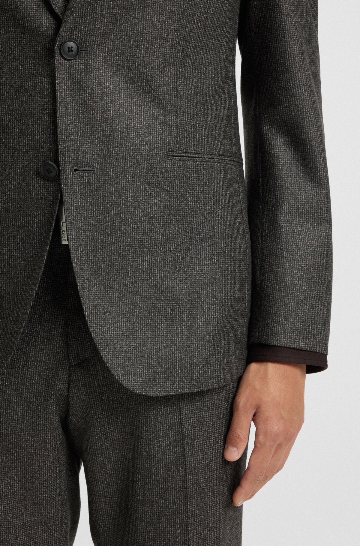 Boss Slim-fit blazer in micro-patterned virgin wool - Brown