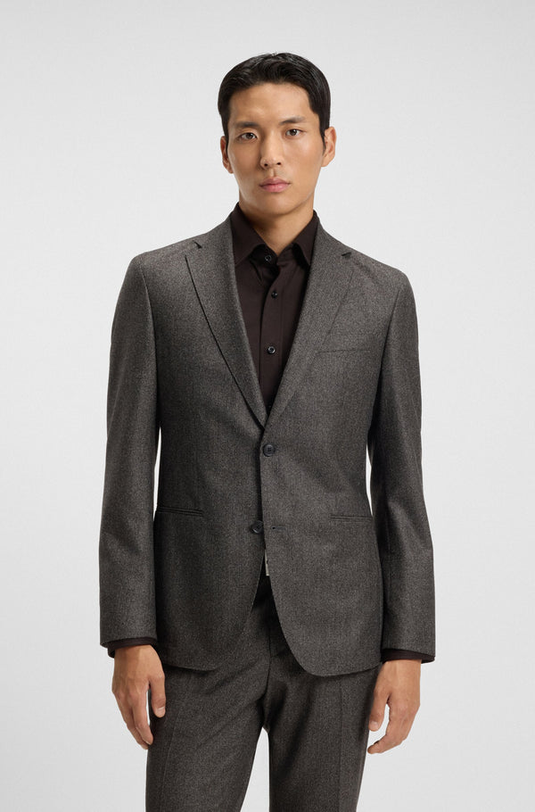 Boss Slim-fit blazer in micro-patterned virgin wool - Brown