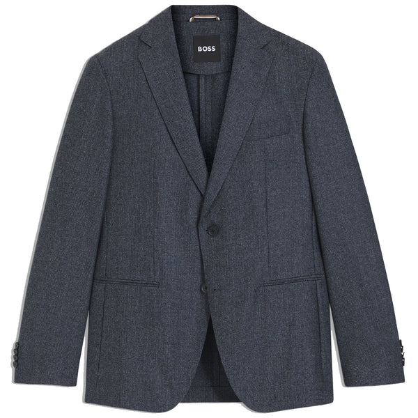 Boss Slim-fit blazer in micro-patterned virgin wool -Blue