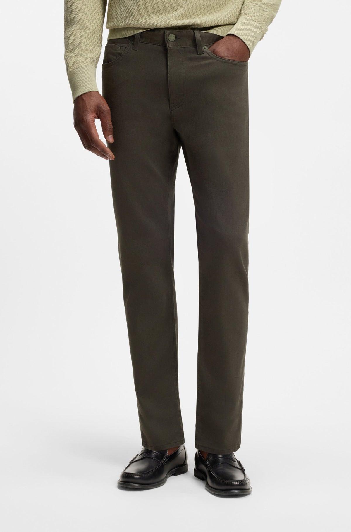Boss Delaware slim-fit trousers in fade-resistant twill - Green