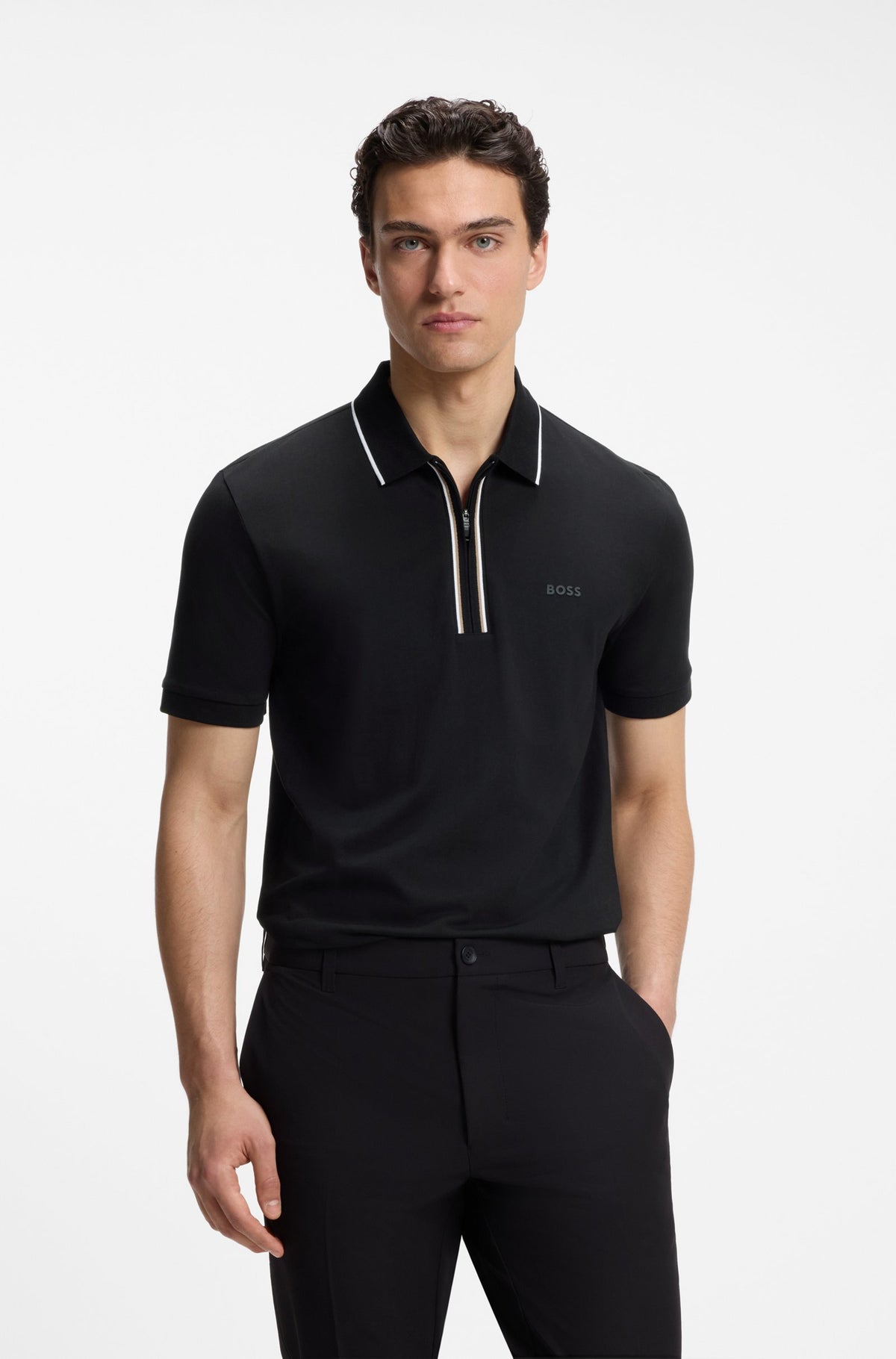 Boss Green Philix GOC Active Slim-fit polo in moisture-wicking stretch cotton Grey