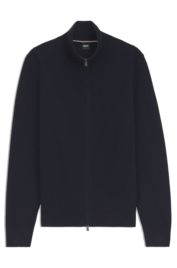 Boss Cotton cardigan with diagonal structure - Blue