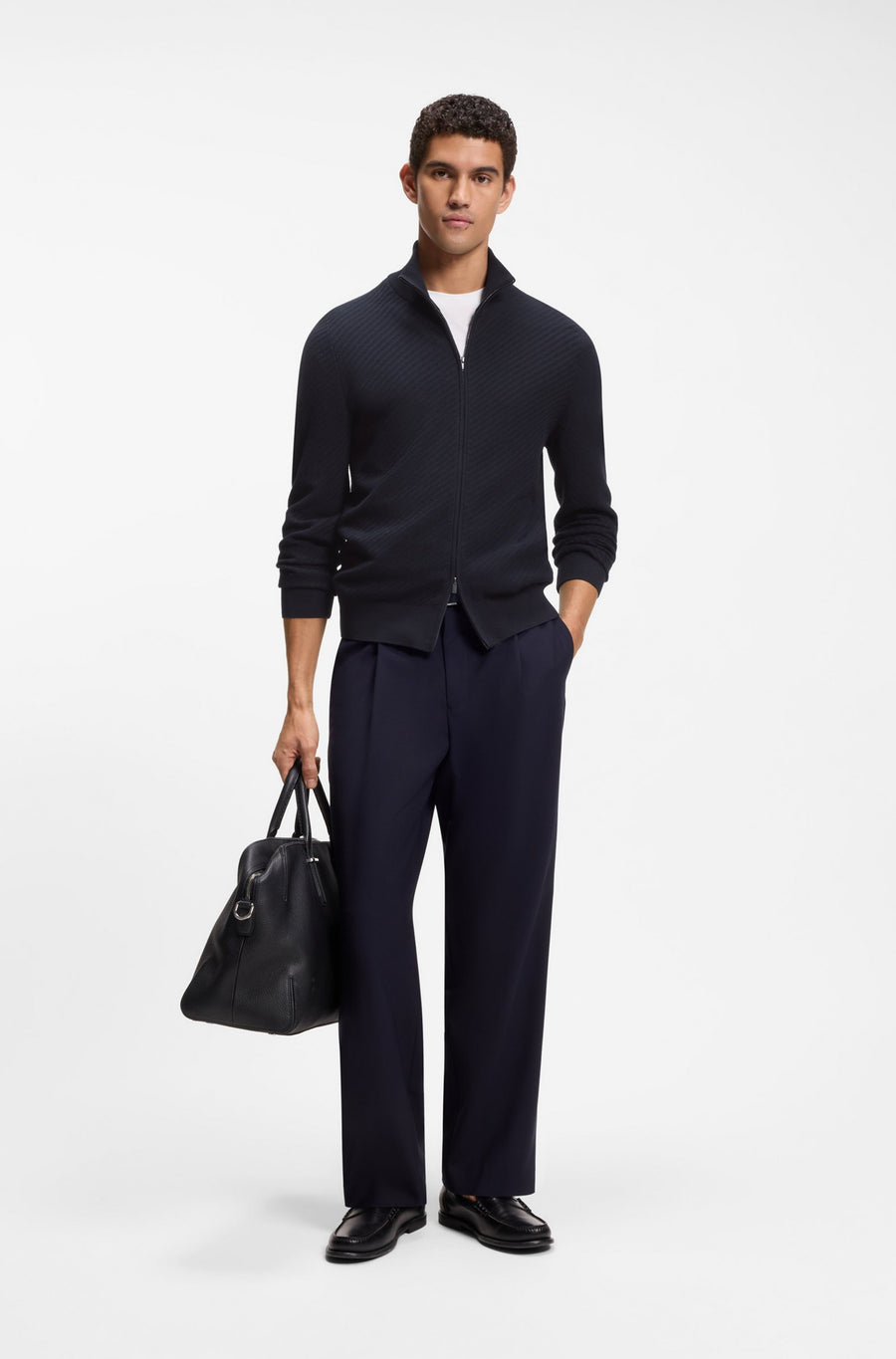 BOSS Structured Cotton Cardigan – Blue