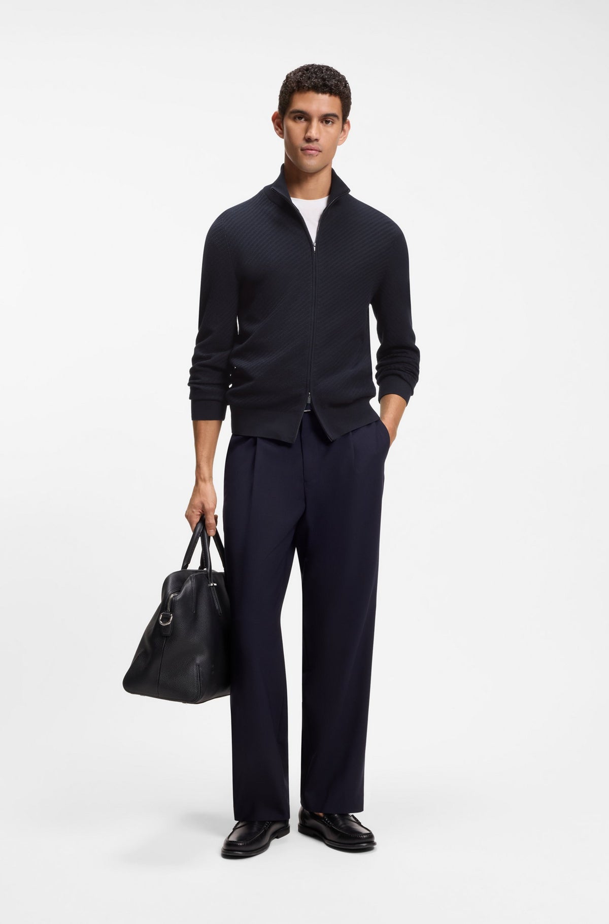 Boss Cotton cardigan with diagonal structure - Blue