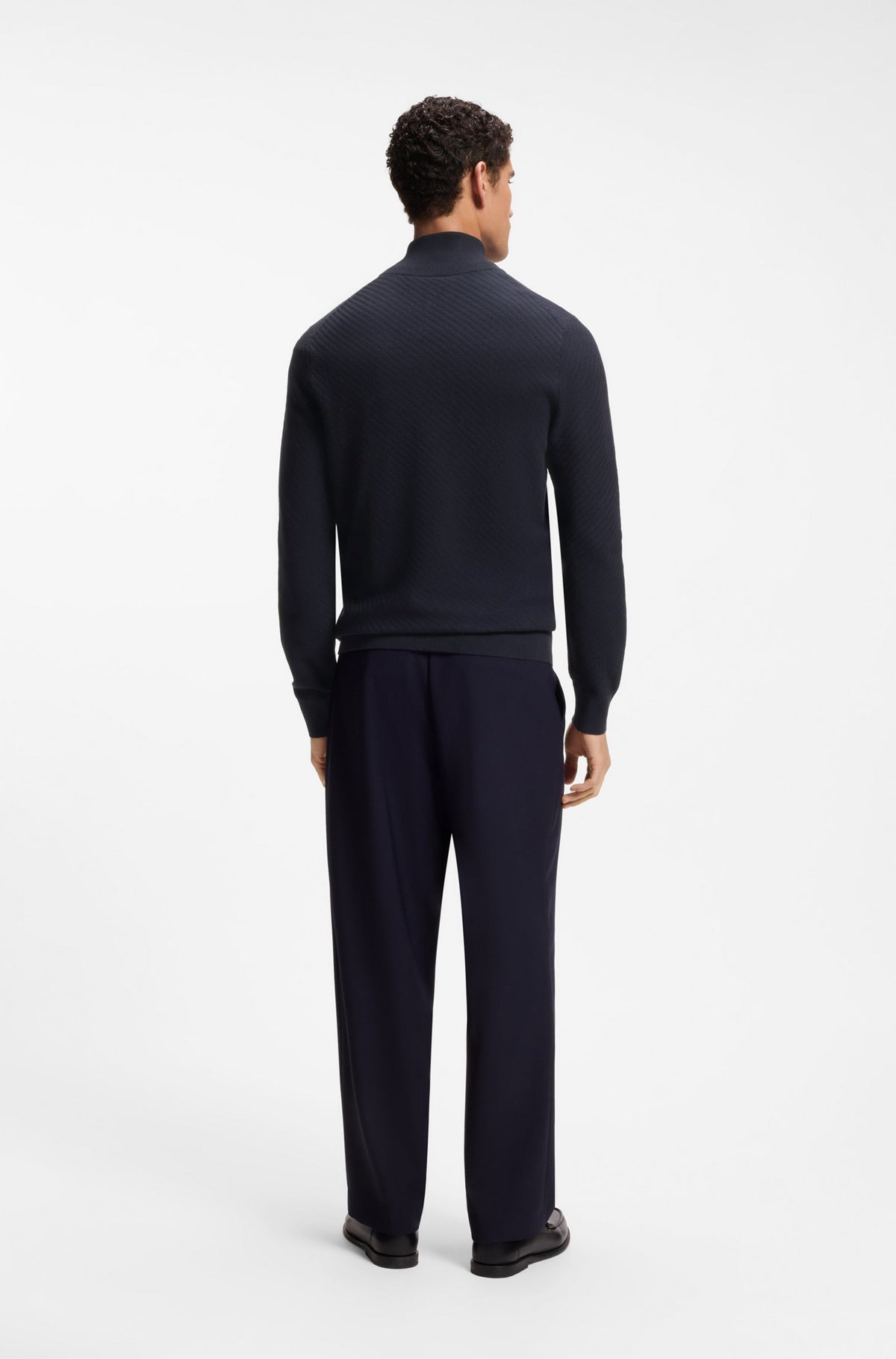 Boss Cotton cardigan with diagonal structure - Blue