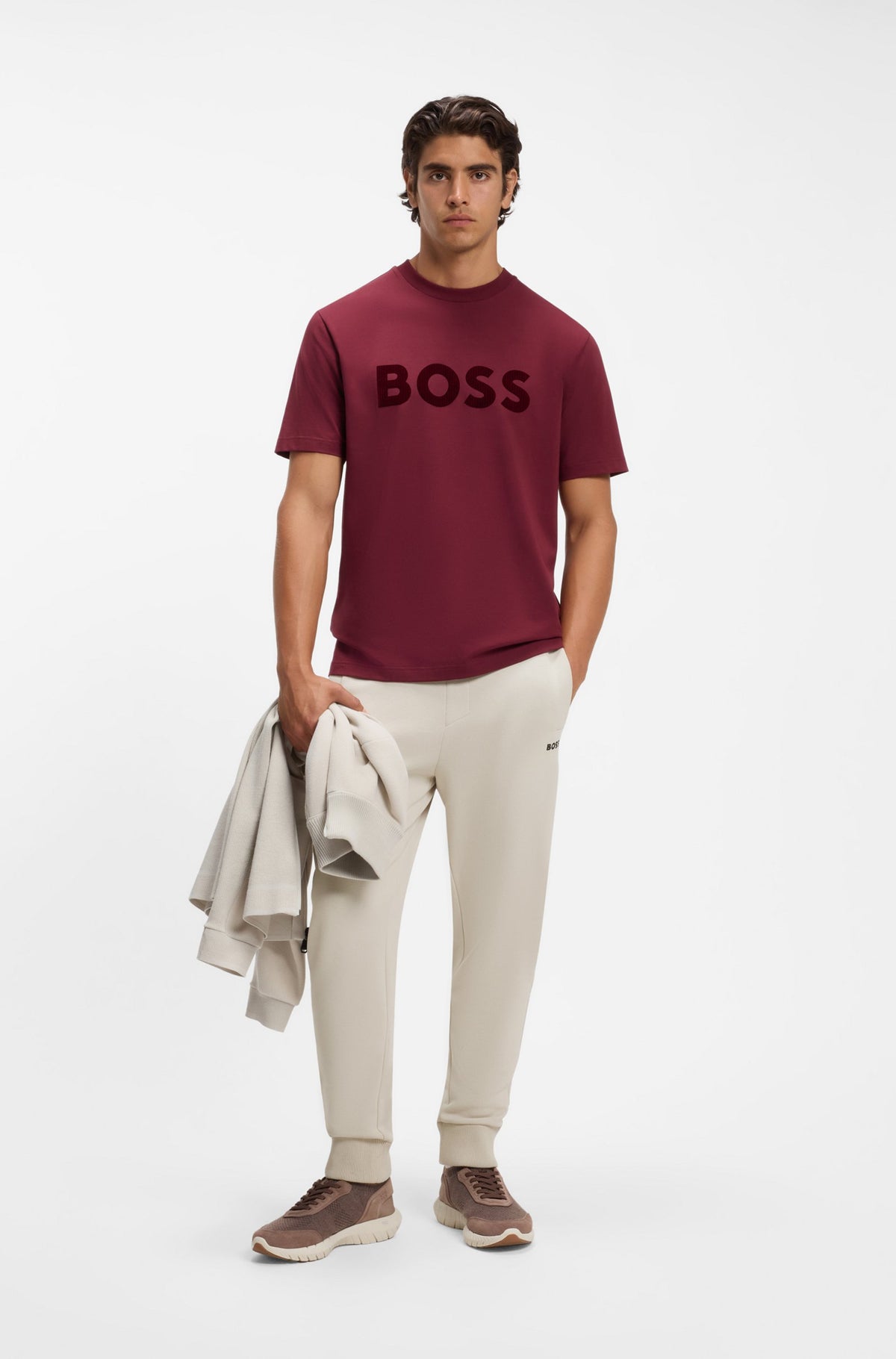 Boss Green Cotton-Blend Track Pants with Embroidered Logo - White