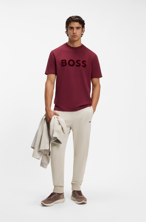 Boss Green Cotton-Blend Track Pants with Embroidered Logo - White