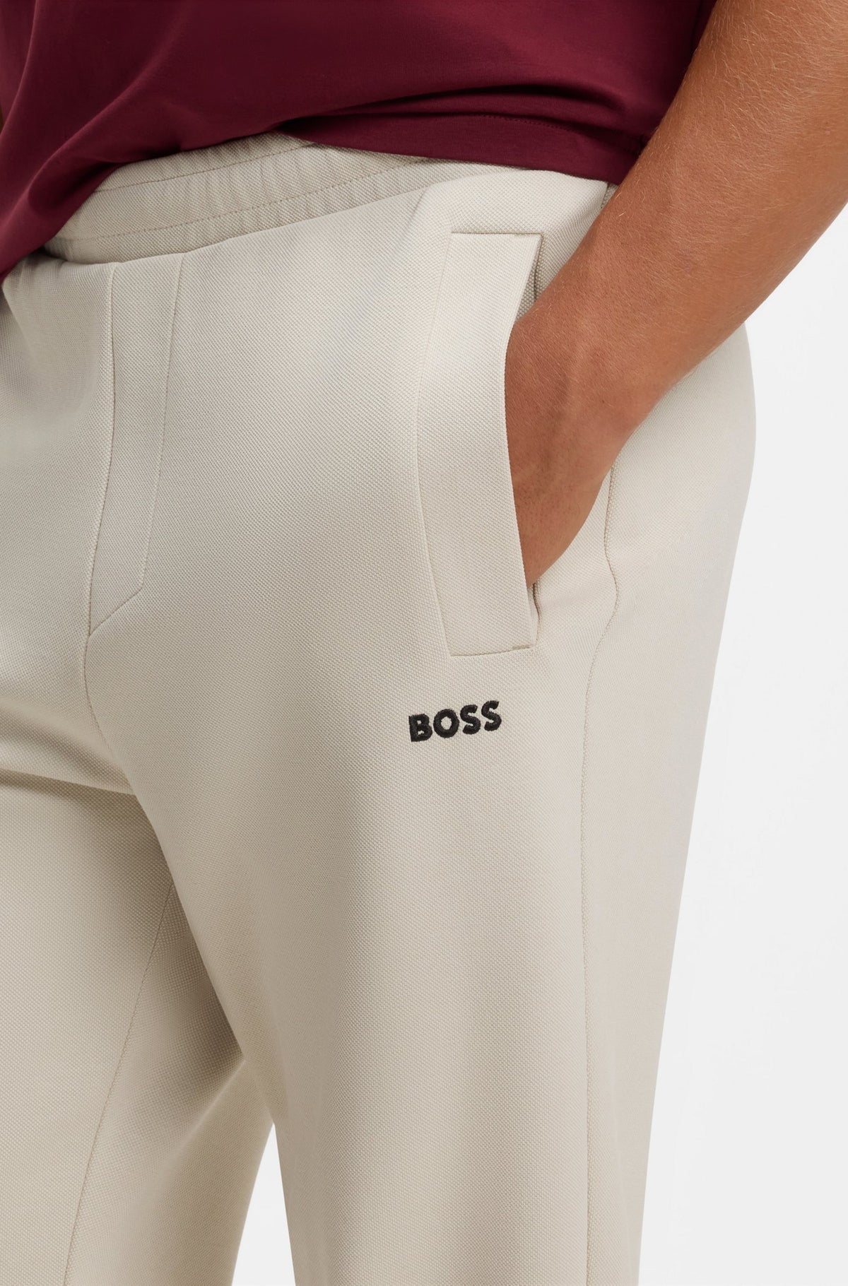 Boss Green Cotton-Blend Track Pants with Embroidered Logo - White