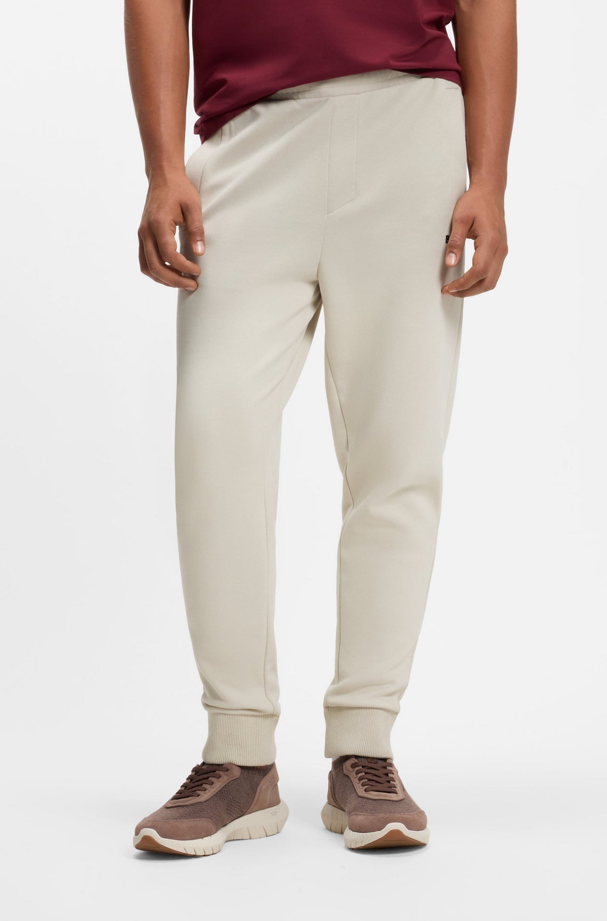 Boss Green Cotton-Blend Track Pants with Embroidered Logo - White