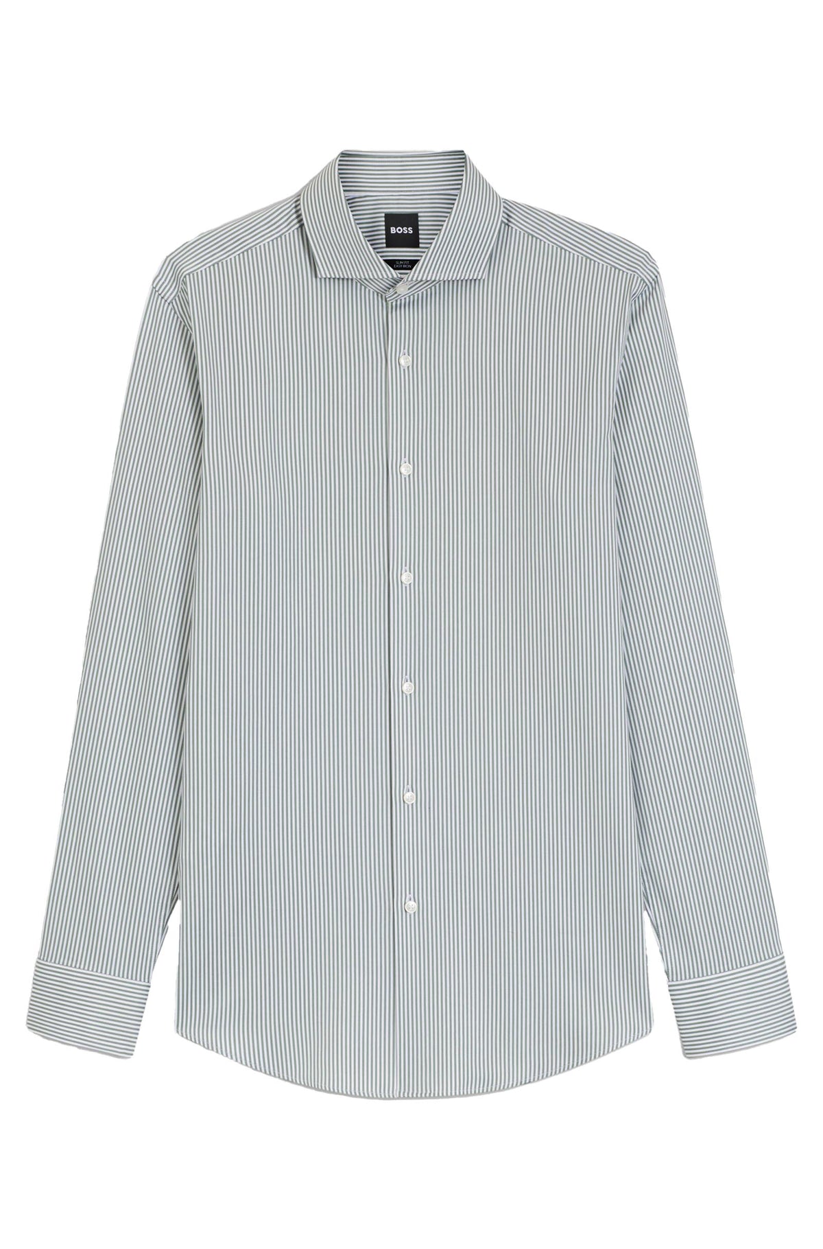 Boss Slim-fit shirt in easy-iron striped stretch cotton - Green