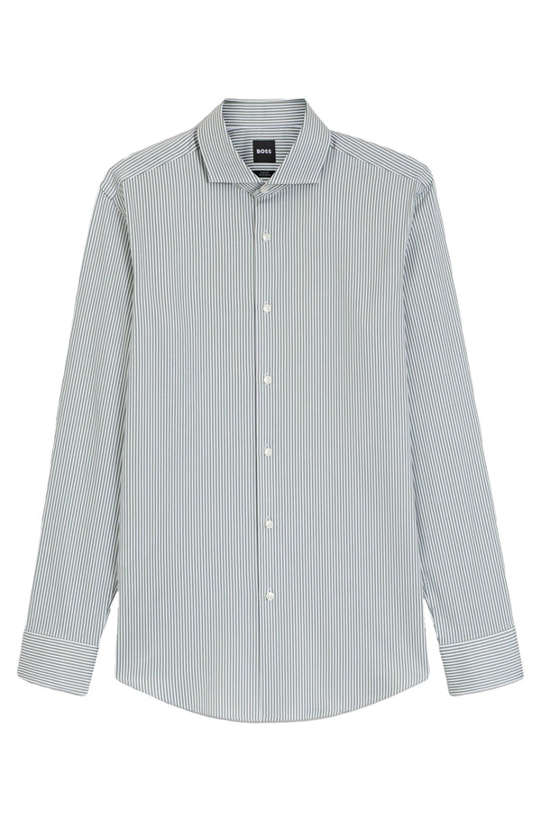Boss Slim-fit shirt in easy-iron striped stretch cotton - Green