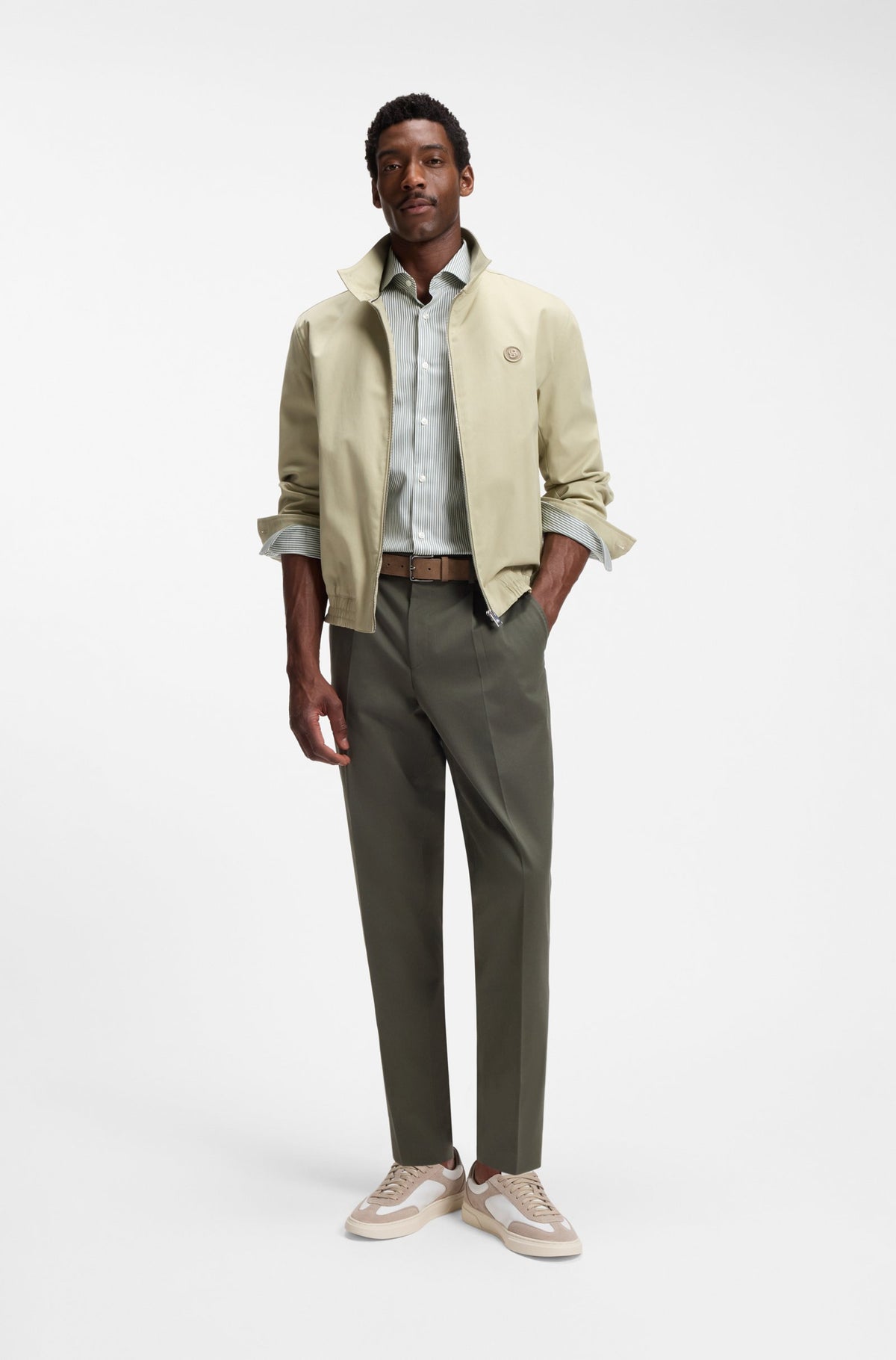 Boss Slim-fit shirt in easy-iron striped stretch cotton - Green