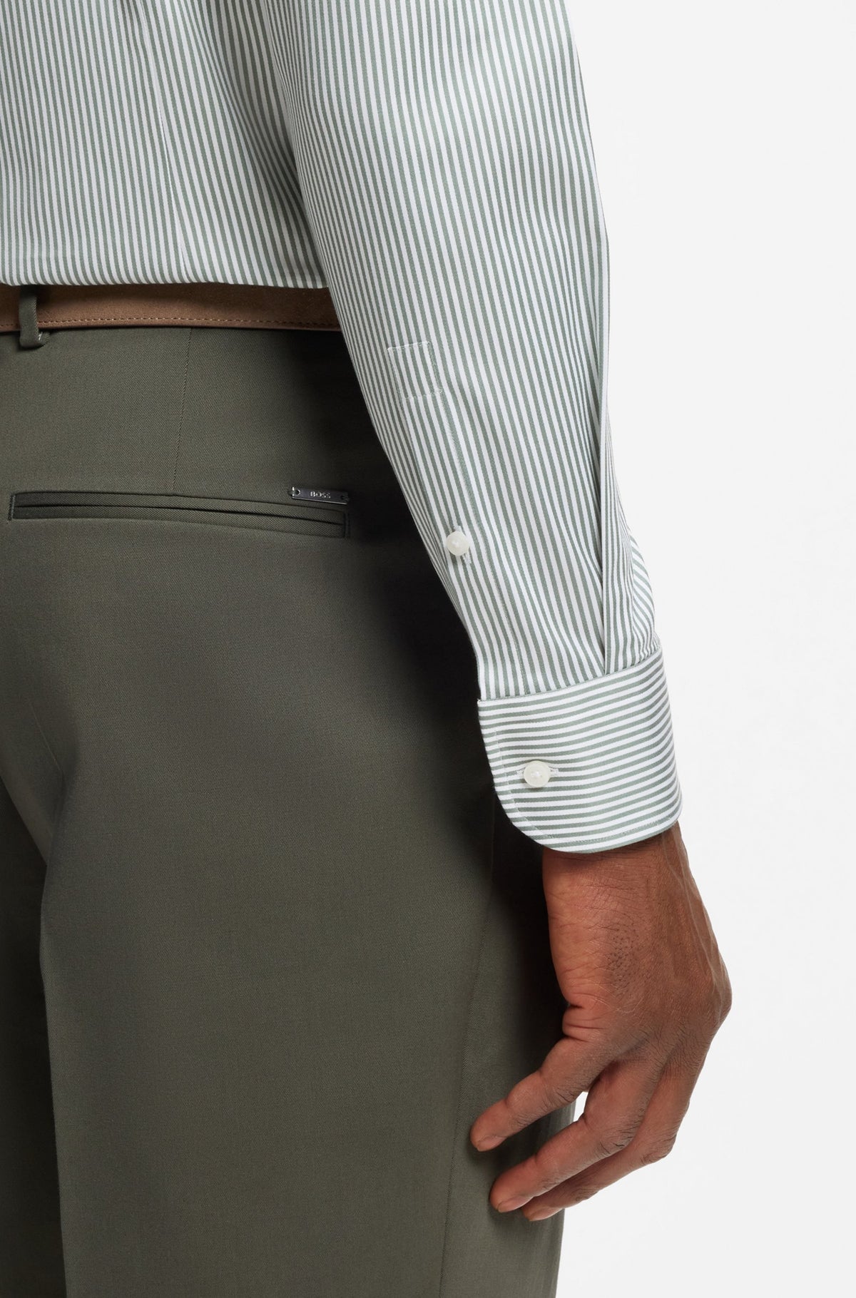 Boss Slim-fit shirt in easy-iron striped stretch cotton - Green