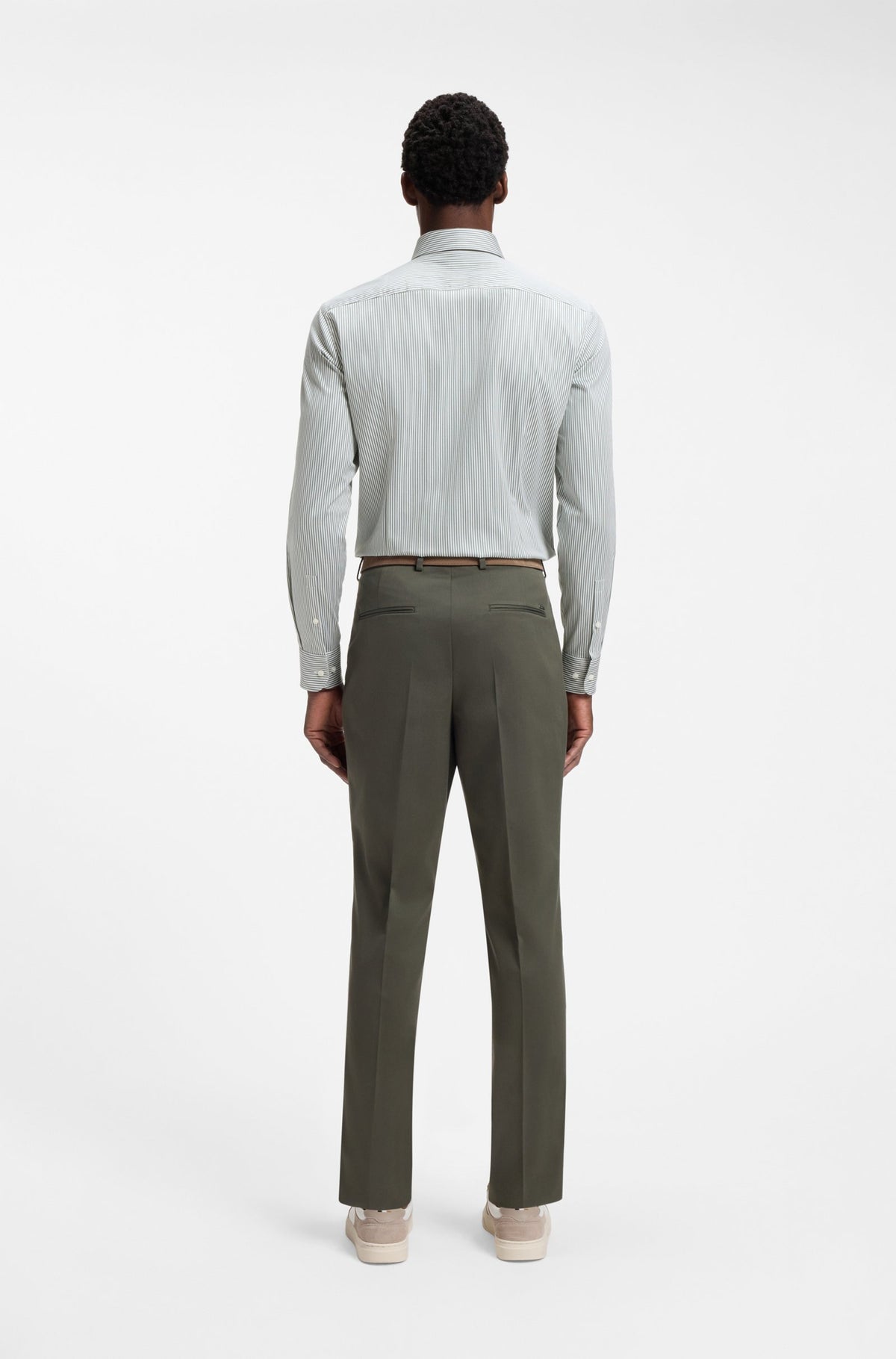 Boss Slim-fit shirt in easy-iron striped stretch cotton - Green
