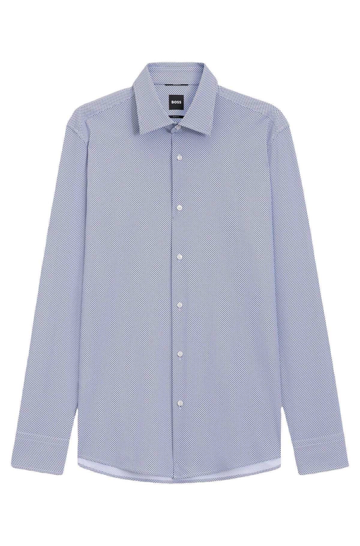 Boss Slim-fit shirt in printed performance-stretch fabric - Blue