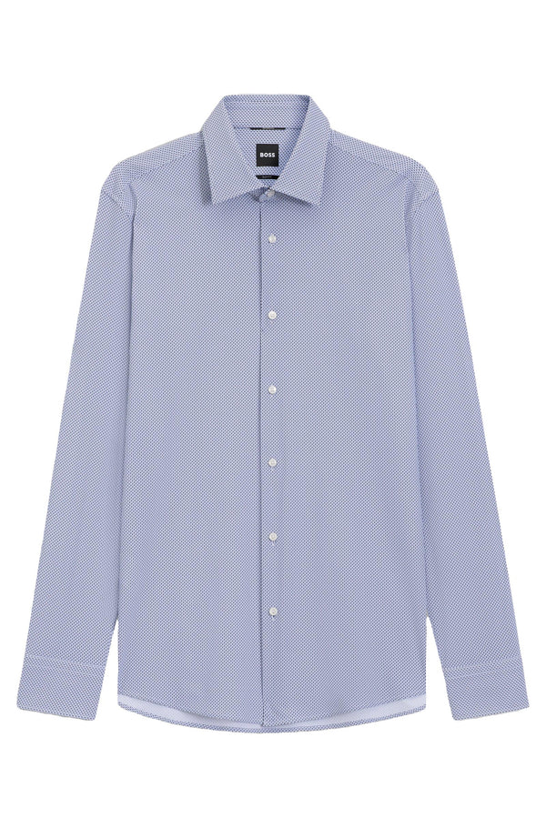 Boss Slim-fit shirt in printed performance-stretch fabric - Blue