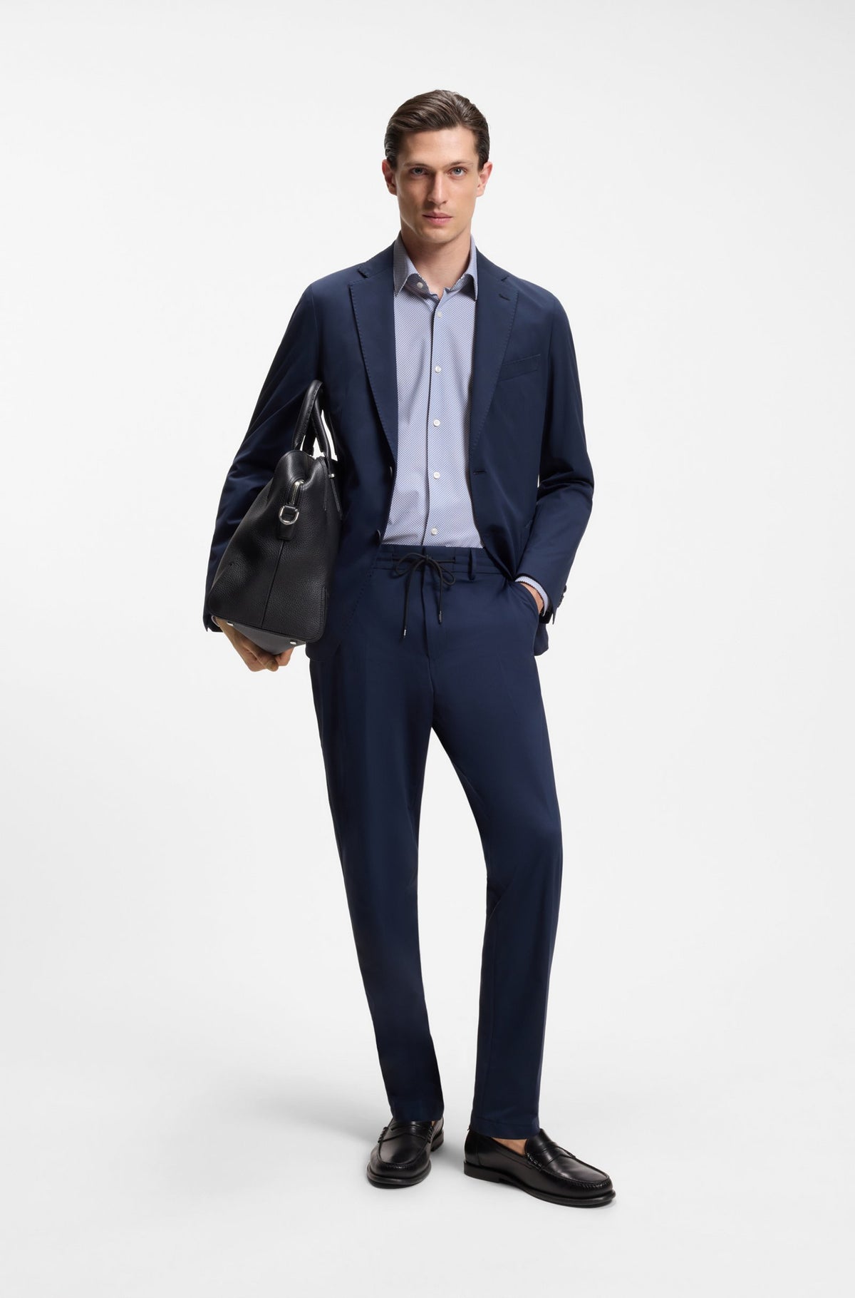 Boss Slim-fit shirt in printed performance-stretch fabric - Blue