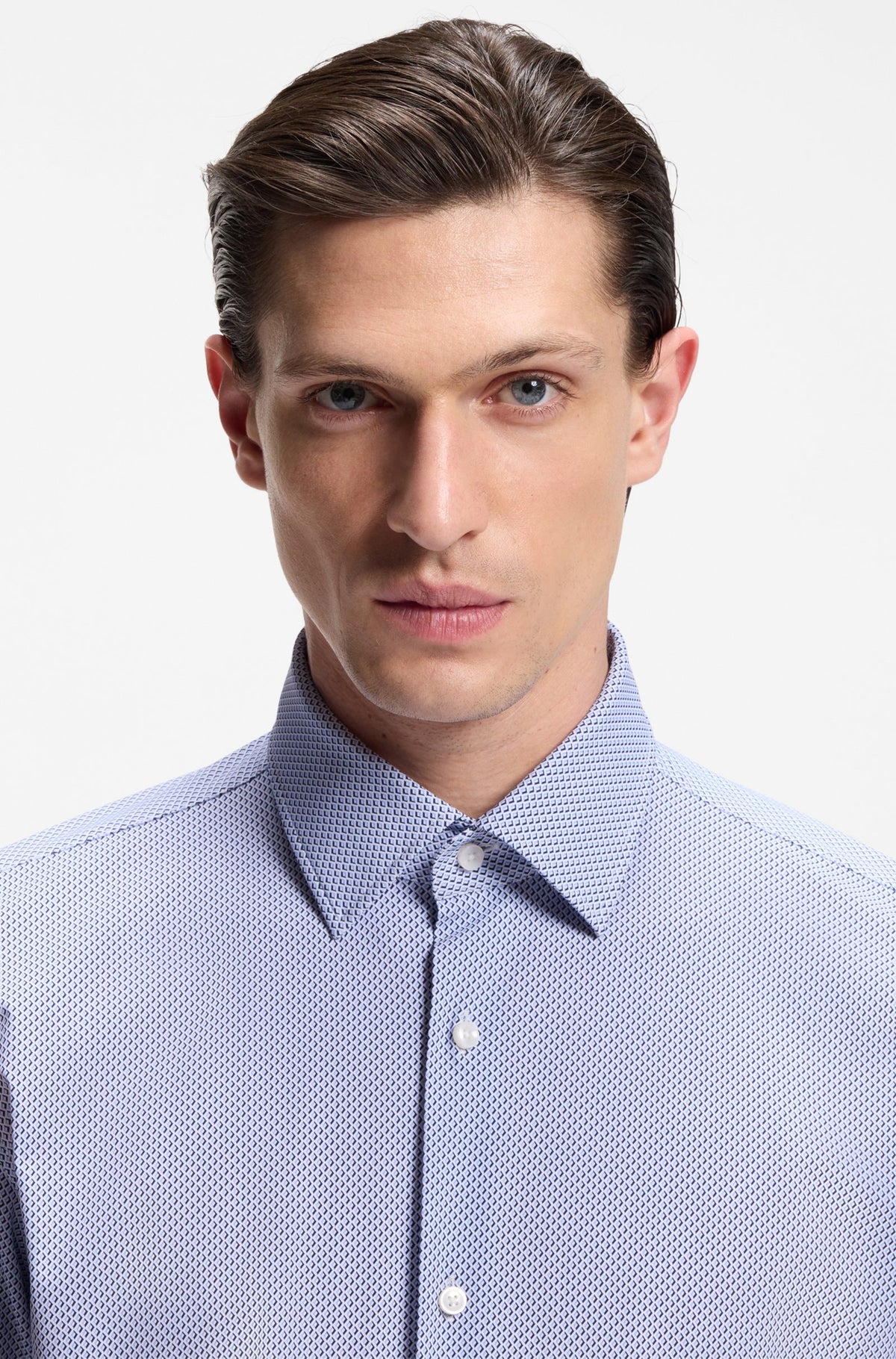 Boss Slim-fit shirt in printed performance-stretch fabric - Blue