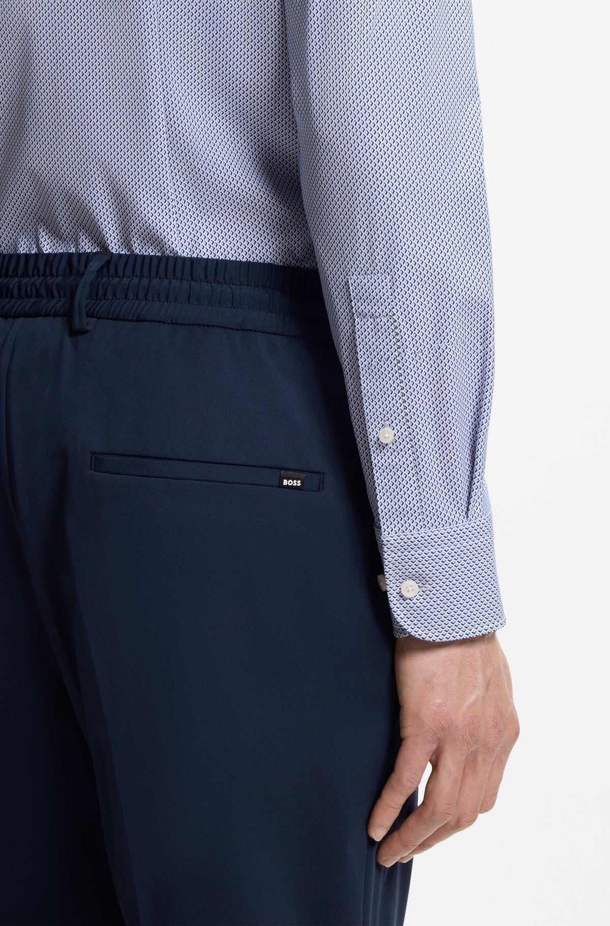 Boss Slim-fit shirt in printed performance-stretch fabric - Blue