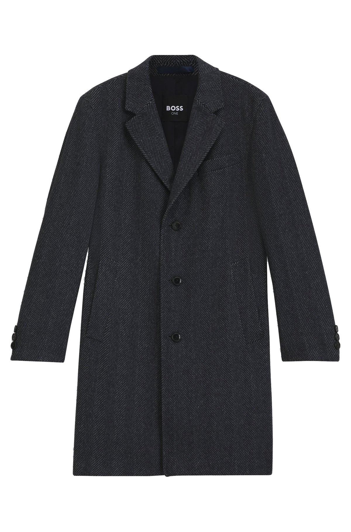 Boss Regular-fit coat in herringbone wool with cashmere - Dark Blue
