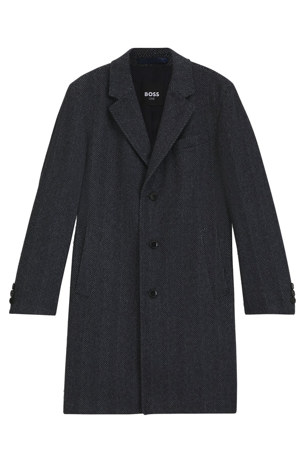 Boss Regular-fit coat in herringbone wool with cashmere - Dark Blue