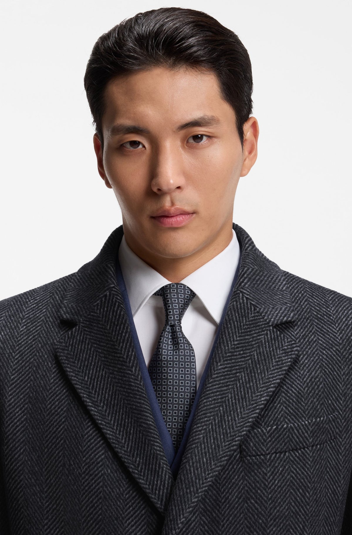 Boss Regular-fit coat in herringbone wool with cashmere - Dark Blue