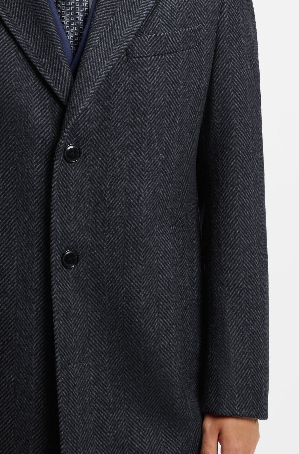 Boss Regular-fit coat in herringbone wool with cashmere - Dark Blue