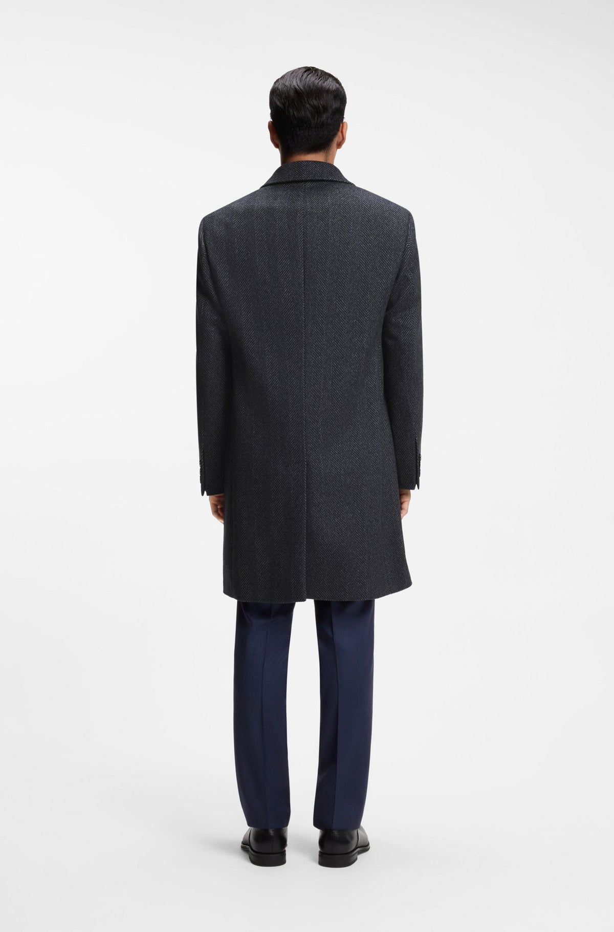 Boss Regular-fit coat in herringbone wool with cashmere - Dark Blue