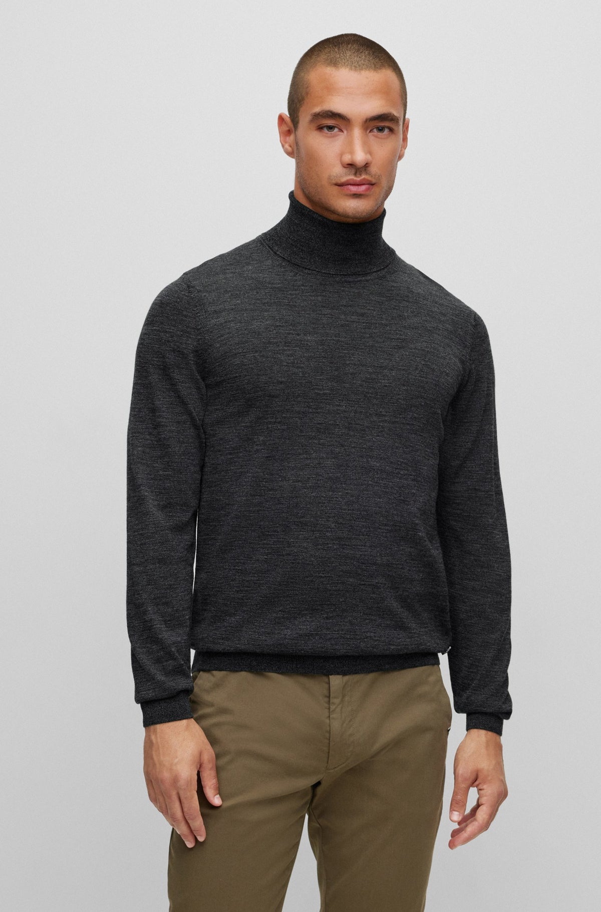 Boss Slim-Fit Rollneck Sweater in Wool - Black