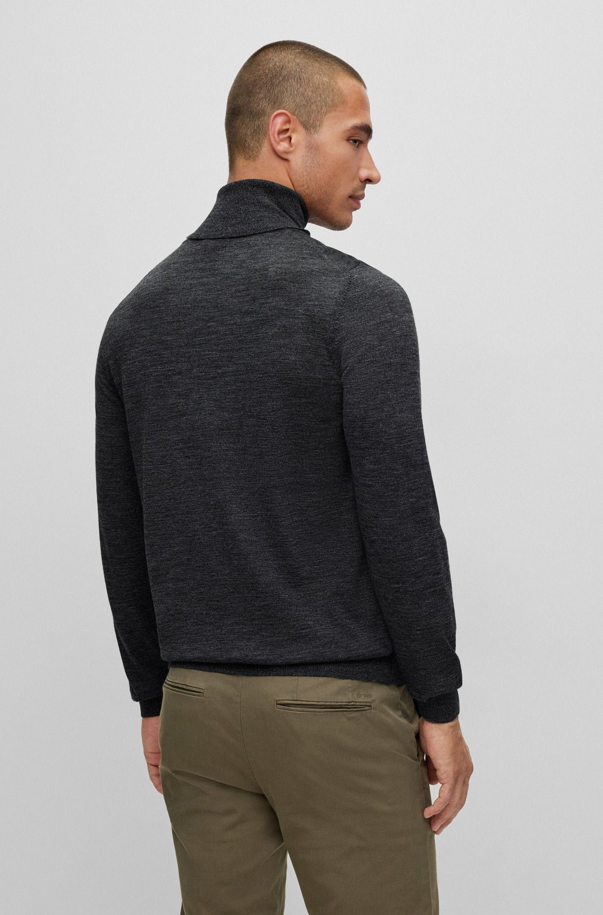 Boss Slim-Fit Rollneck Sweater in Wool - Black