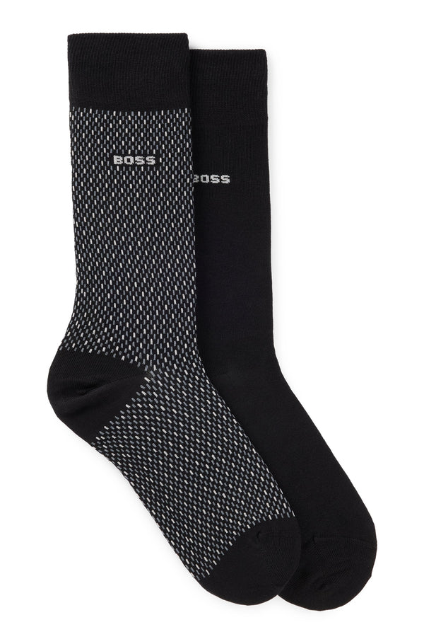 Boss Two-Pack of Regular-Length Socks with Logo Details - Black