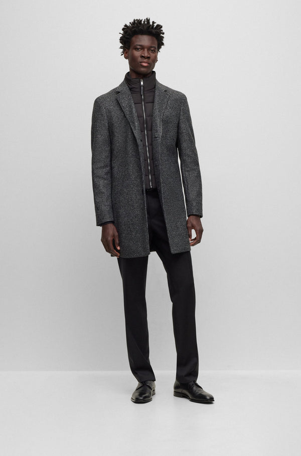 Hugo Boss 'Hyde' Slim Fit Coat in Virgin Wool and Cashmere - Black