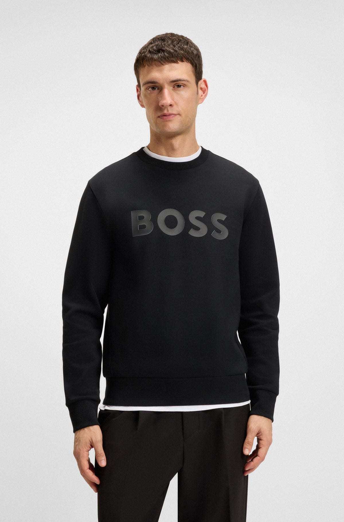 Boss  Stretch-cotton sweatshirt with sandwich logo - Black