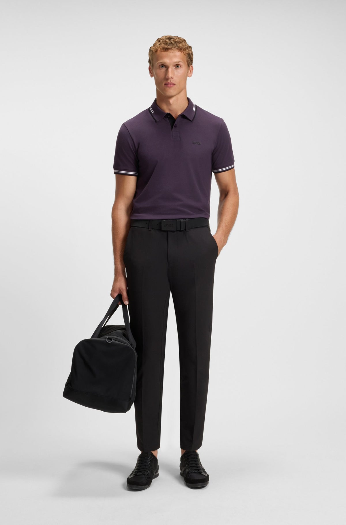 Boss Stretch-cotton slim-fit polo shirt with branding - Purple