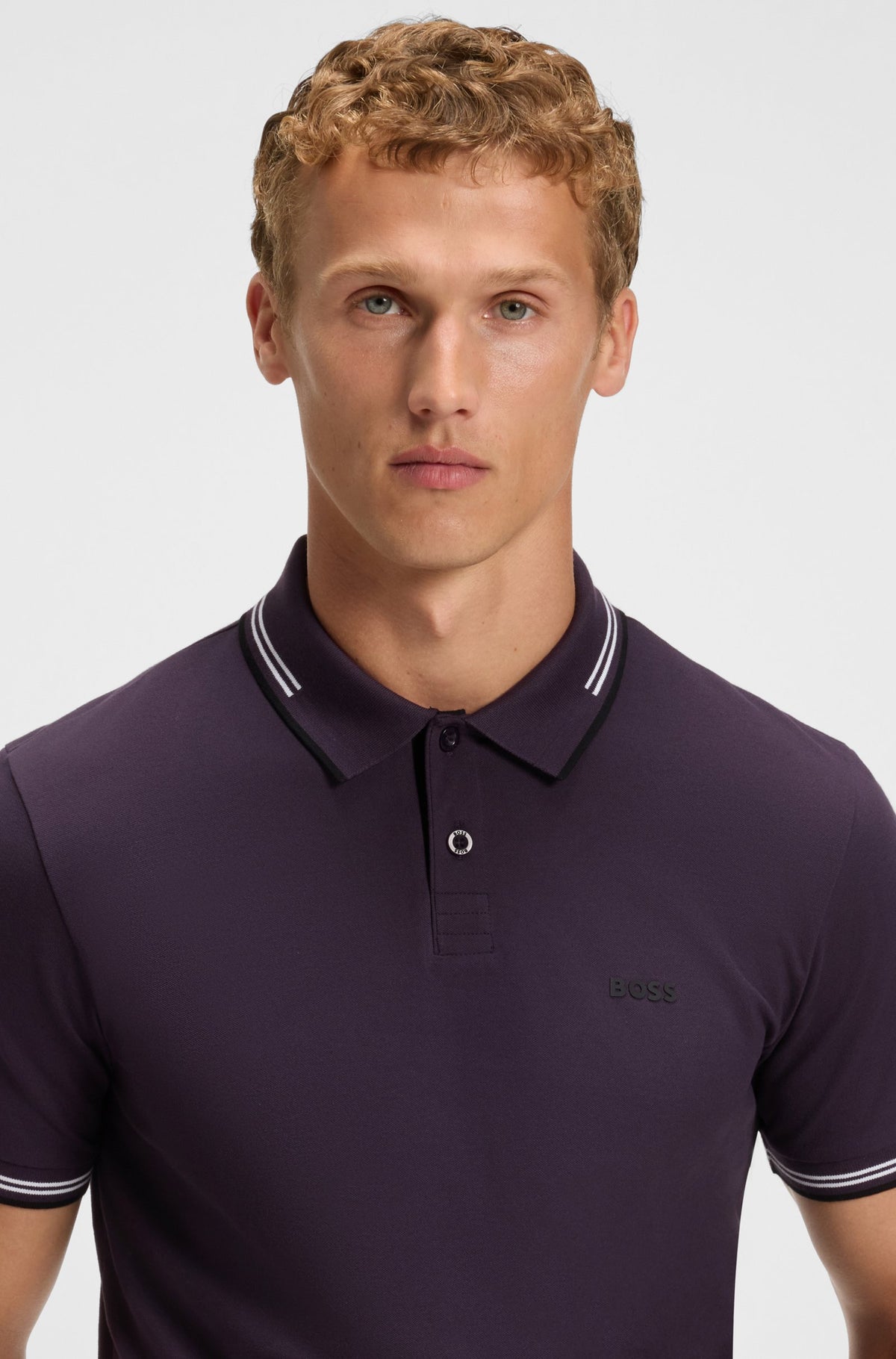 Boss Stretch-cotton slim-fit polo shirt with branding - Purple