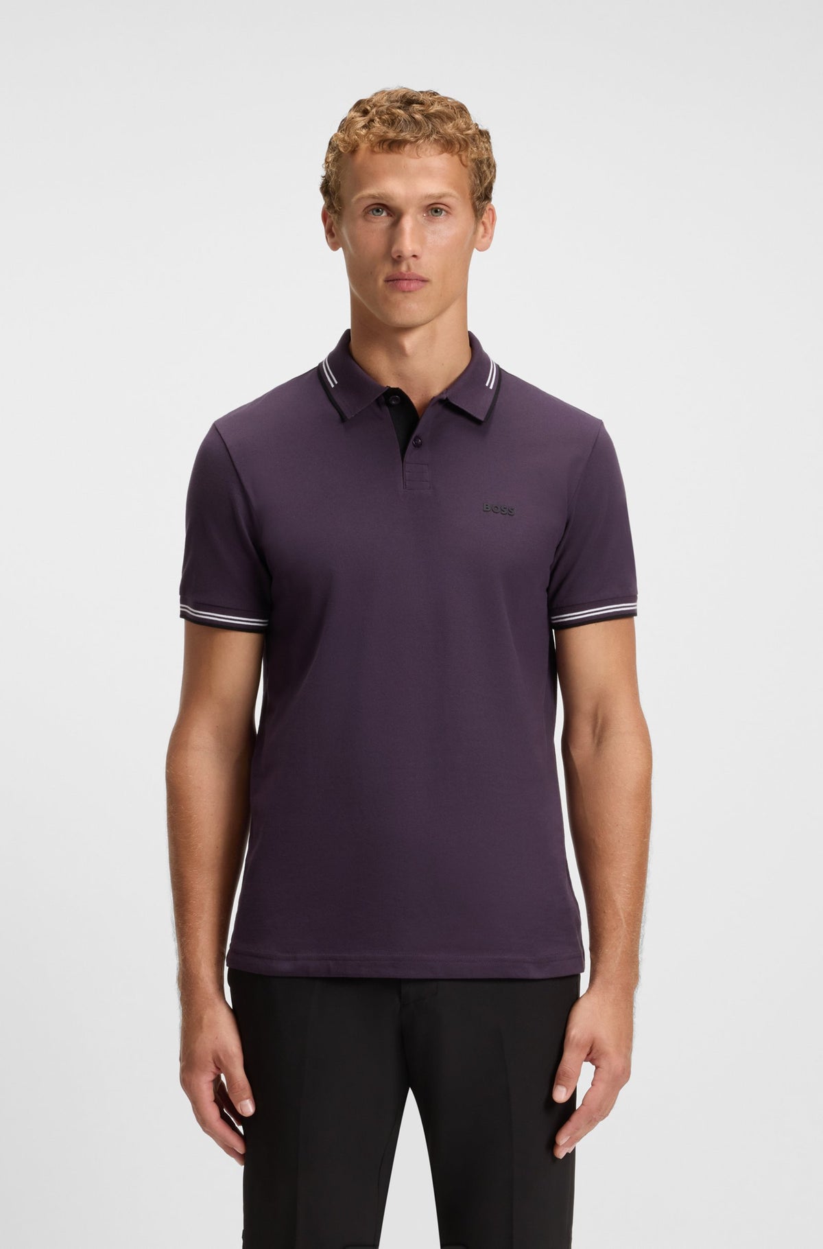 Boss Stretch-cotton slim-fit polo shirt with branding - Purple