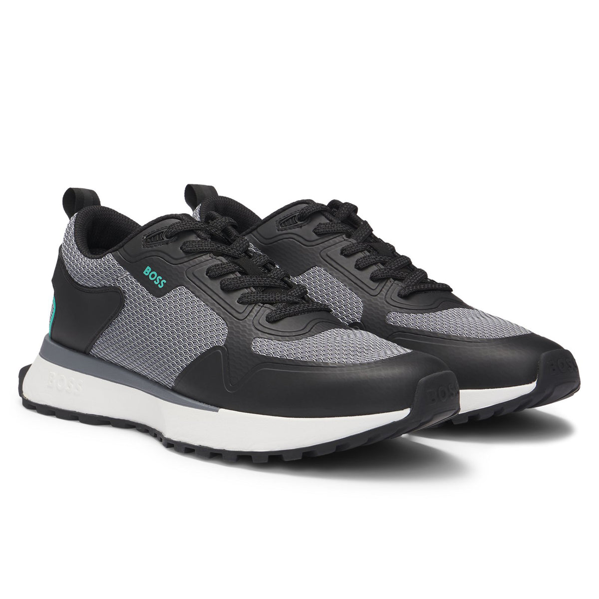 Boss mixed-material trainers with mesh details and branding - Grey