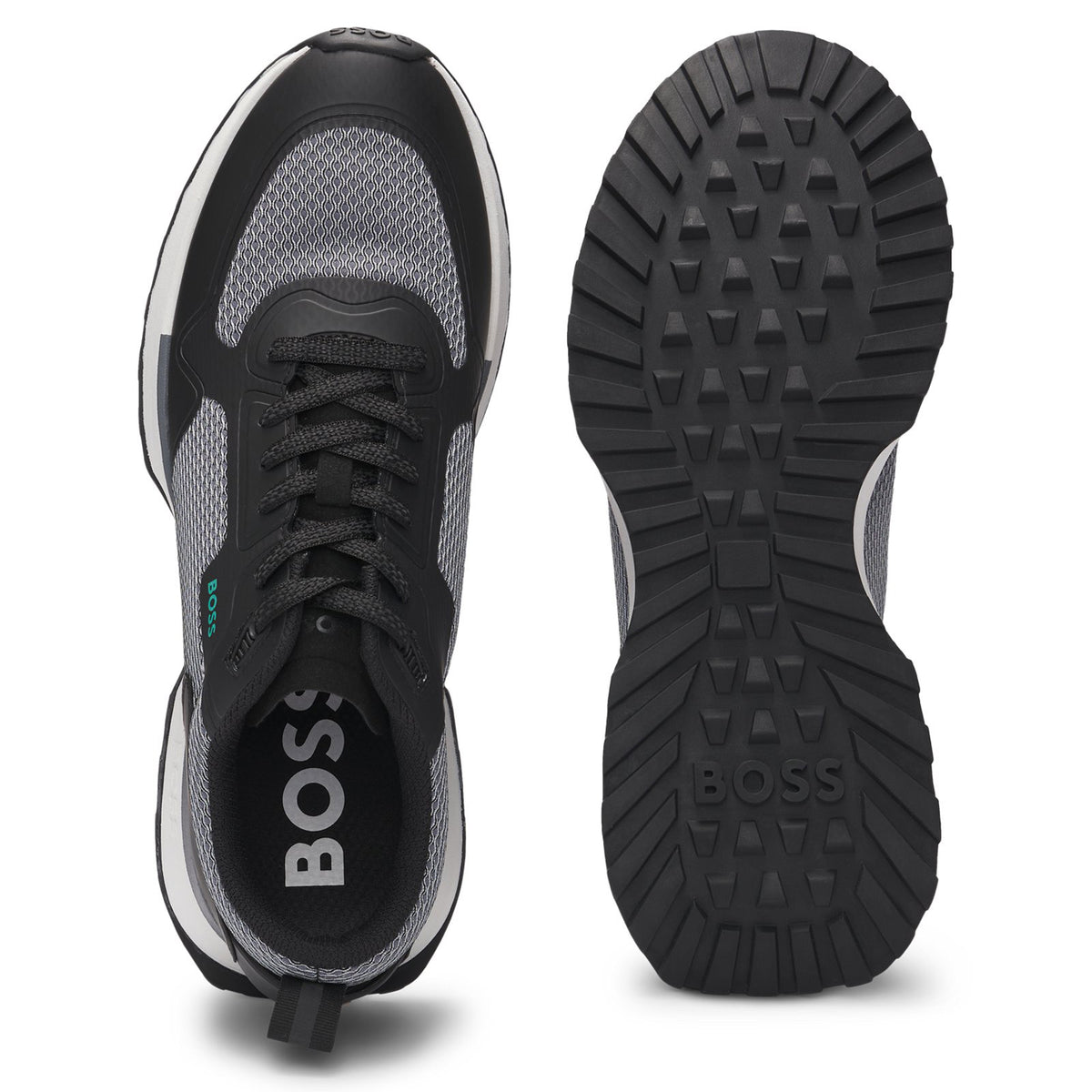 Boss mixed-material trainers with mesh details and branding - Grey