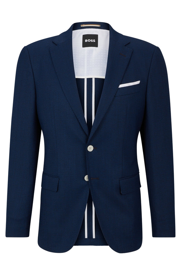 Boss Slim-Fit Jacket in a Hopsack-Weave Wool Blend - Navy
