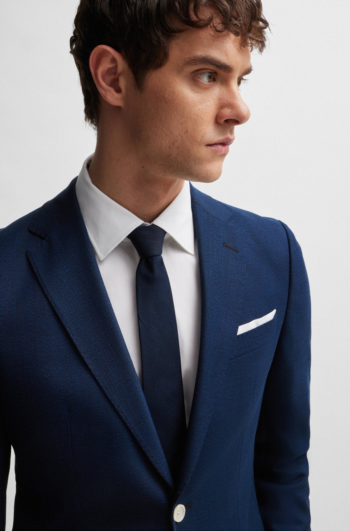 Boss Slim-Fit Jacket in a Hopsack-Weave Wool Blend - Navy