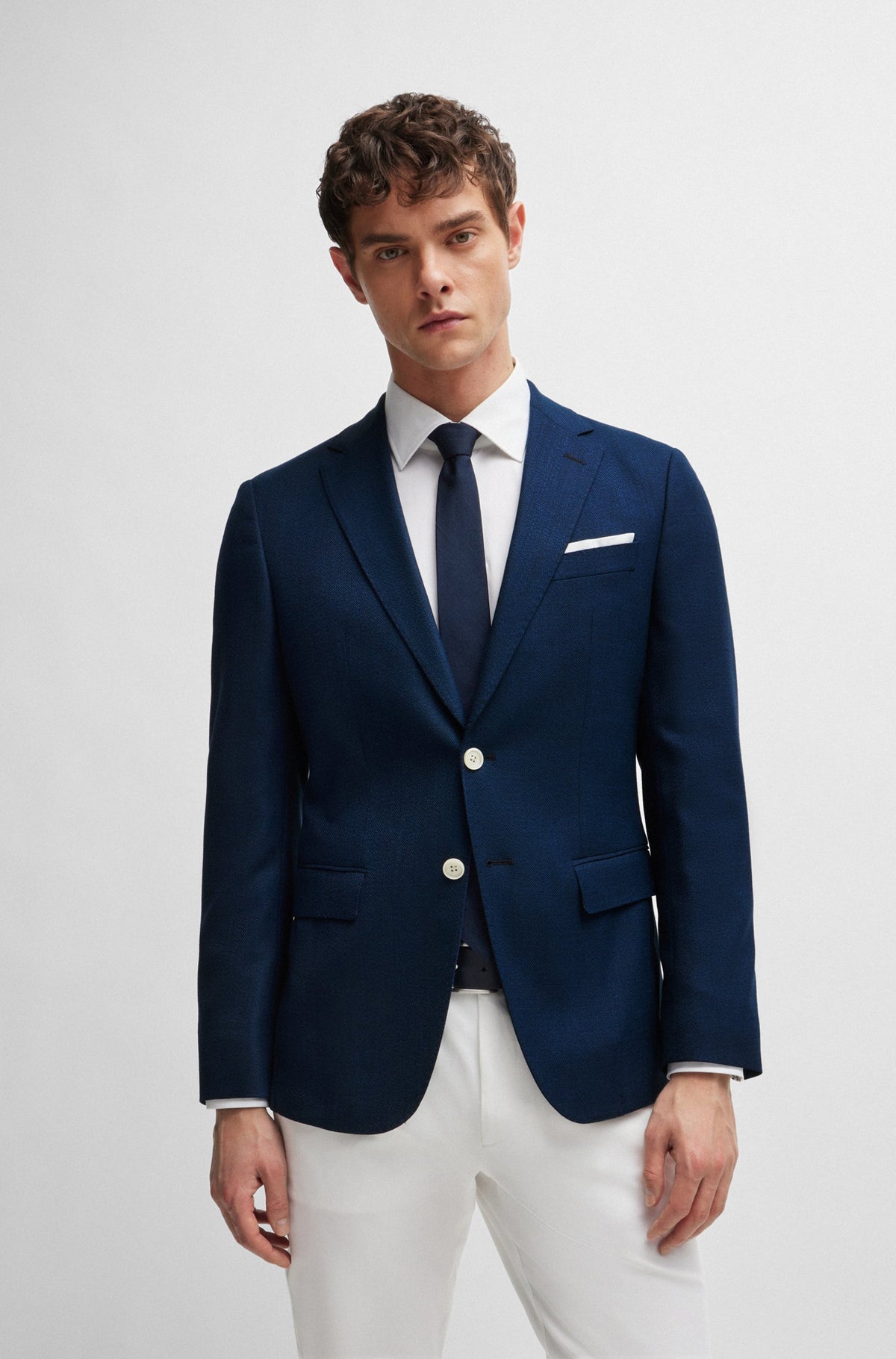 Boss Slim-Fit Jacket in a Hopsack-Weave Wool Blend - Navy