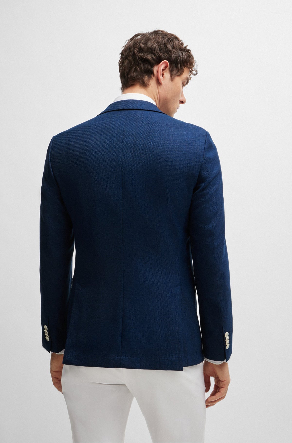 Boss Slim-Fit Jacket in a Hopsack-Weave Wool Blend - Navy