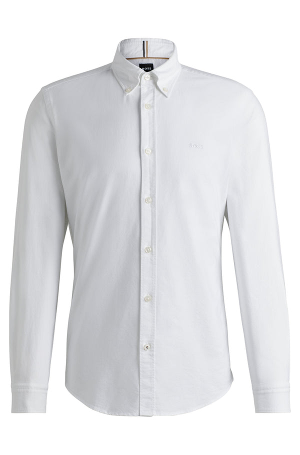 Boss Slim-Fit Shirt in Oxford Cotton with Logo - White