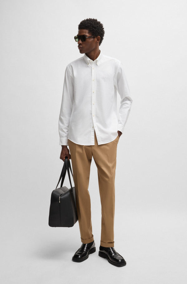 Boss Slim-Fit Shirt in Oxford Cotton with Logo - White