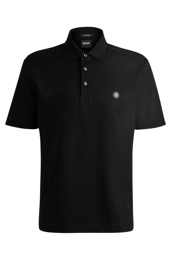 Boss Mercerized-Cotton Polo Shirt with Double Monogram - Black