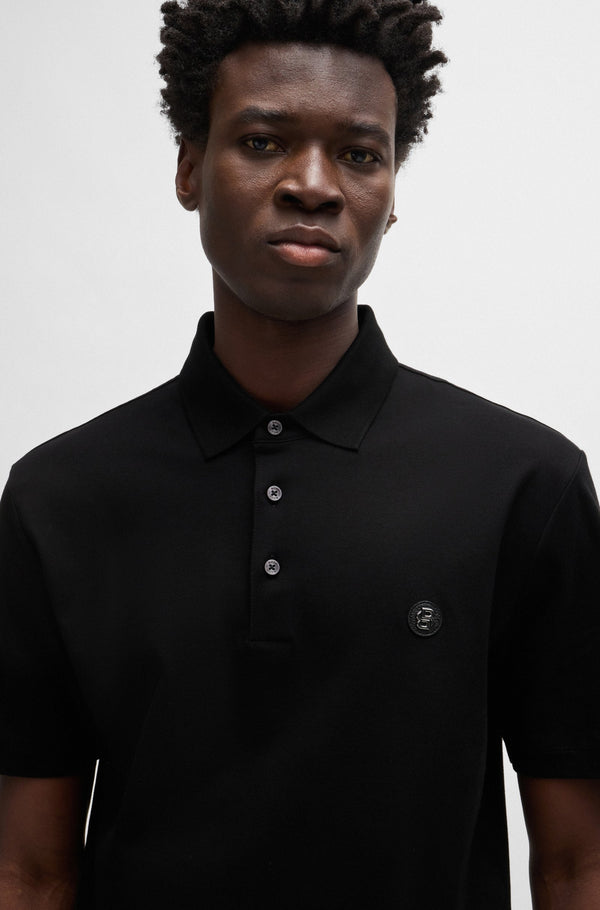 Boss Mercerized-Cotton Polo Shirt with Double Monogram - Black