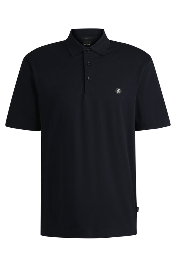 Boss Mercerized-Cotton Polo Shirt with Double Monogram - Blue