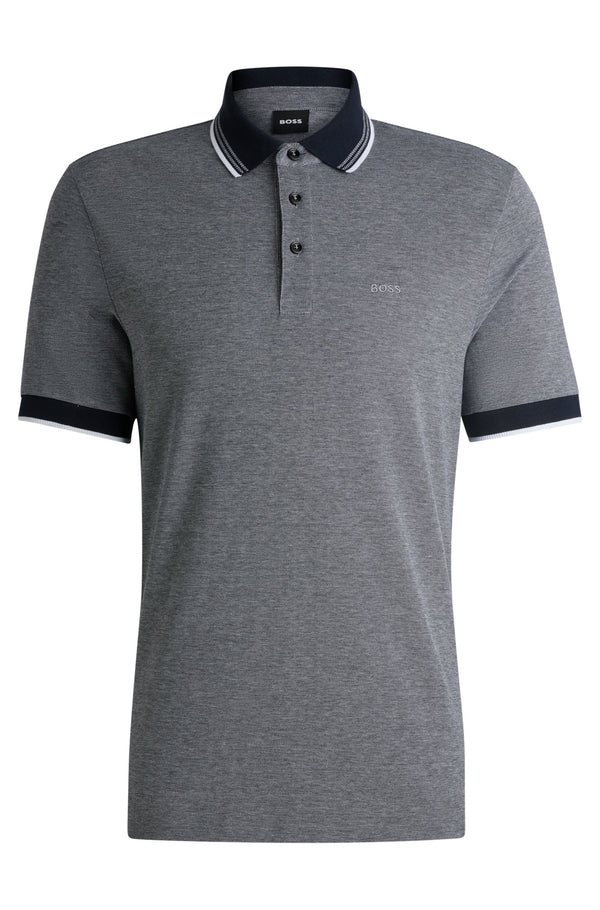 Boss Oxford-Cotton-Piqué Polo Shirt with Logo Detail - Blue