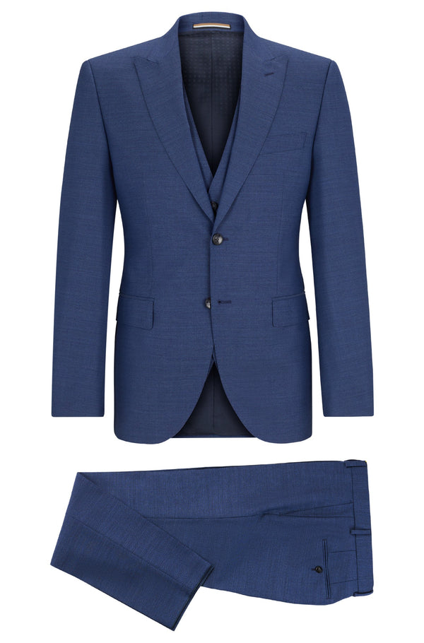 Boss Regular-Fit Three-Piece Suit in Melange Virgin Wool - Navy